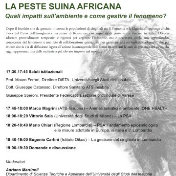 Peste suina africana: una serata con Federcaccia Varese, in collaborazione con il Distretto Veterinario ATS Insubria e l’Università degli Studi dell’Insubria