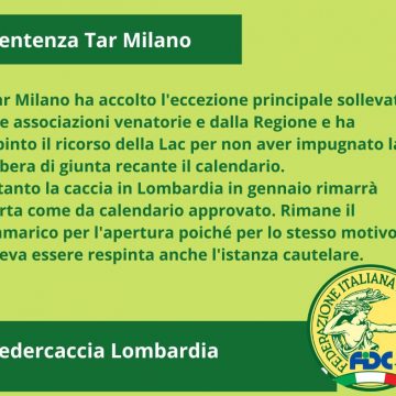Tar Milano, sconfitta animalista, caccia aperta a gennaio