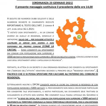 Lombardia zona arancio dal 24 gennaio: le disposizioni in materia di caccia