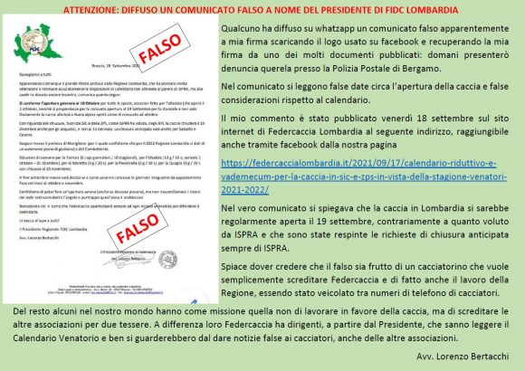 Attenzione: diffuso un comunicato falso a nome del Presidente di Fidc Lombardia