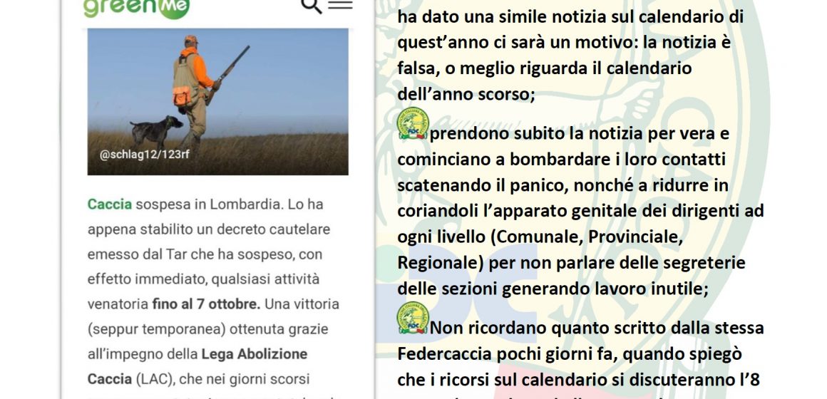Fake news: Caccia in Lombardia chiusa fino al 7 ottobre? La notizia è del 2021…