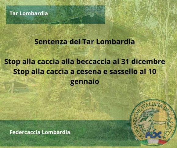 Tar Lombardia: stop al 31 dicembre per la caccia alla beccaccia e al 10 gennaio per i turdidi